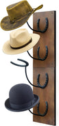 Montex Cowboy Hat Rack for Wall, Wooden Cowboy Hat Holder 4 Hats, Hanging Western Hat Rack, Hat Organizer with Horseshoe Mounts Western, Dark Brown