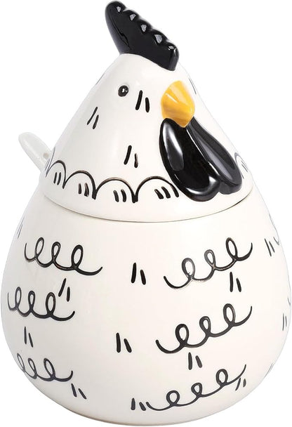 Ceramic Salt Cellar with Lid and Spoon,17oz Large Chicken Rooster Cookie Jar Salt Containers Holder for Countertop Spices,Cute Farmhouse Kitchen Decor,Spice Jar for Coffee,Sugar,Spices,Candies (#B)