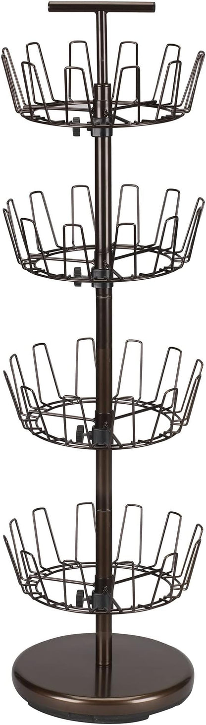 Household Essentials 2139-1 Metal Four-Tier Adjustable Revolving Shoe Rack | Holds up to 24 Pairs of Shoes | Antique Bronze Finish
