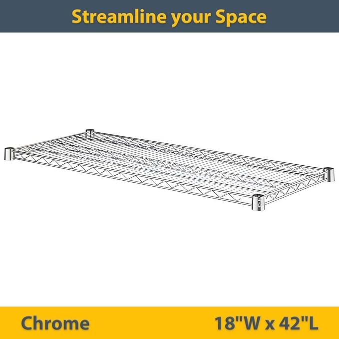 2 Pack Chrome Additional Wire Shelf for 18" x 42" Shelving Units, Replacement Shelves for Wire Rack
