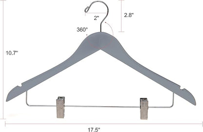 Quality Wooden Skirt Hangers with Clips 80-Pack Grey Pants Hangers with Adjustable Chrome Metal Clips, Swivel Hook, Coat, Jacket, Blouse Suit Hangers (Gray, 80)