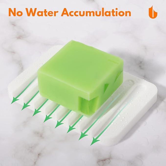 Urbanstrive Soap Dish Shower Waterfall Soap Tray Holder for Bathroom, Kitchen, Counter Top, Flexible Silicone, Keep Soap Bars Dry, Easy Cleaning - White