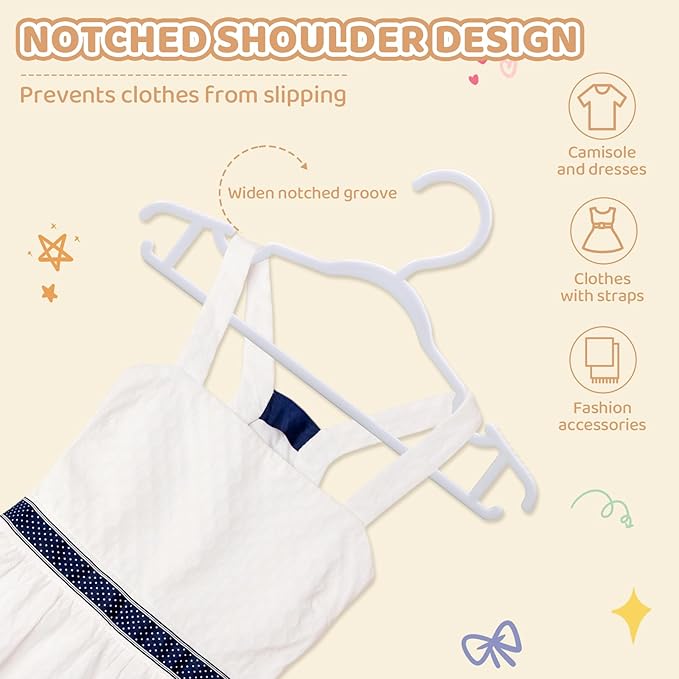 Baby Hangers 100 Pack 11.97 Inch Kids Clothes Hangers Plastic Infant Hangers for Closet Children & Teenager Clothing Pants Coats Skirts (White)