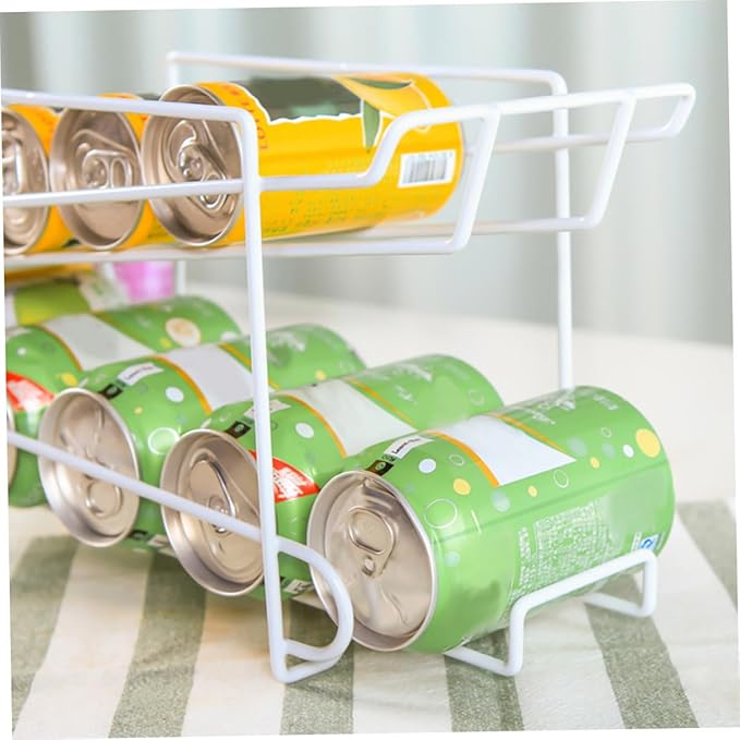 PRETYZOOM 1pc Automatic Beer Storage Rack for Refrigerator Creative Iron Can Organizer Automatic Coverage White for Kitchen Bar Office and Living Room