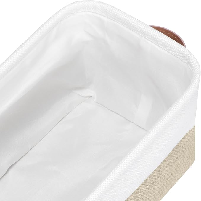 Small Fabric Storage Bins, 15x6x5 inch Narrow Storage Baskets 4-Pack Long Storage Basket for Organizing with Handles, Decorative Basket for Closets, Shelves, Toilet Paper, Beige