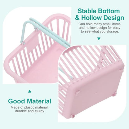 PATIKIL 6PCS Mini Shopping Basket, Small Plastic Basket Mini Storage Basket Grocery Tiny with Handles Organizer Filtered Water for Organizing Toys Eggs Fruits Snacks,Purple