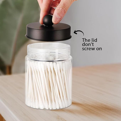 Amolliar Farmhouse Decor Qtip Holder Dispenser for Cotton Swabs,Balls, Cotton Pads, Floss - Clear Plastic Apothecary Jar for Bathroom Canister Storage, Vanity Countertop Makeup Organizer-Bronze (6)