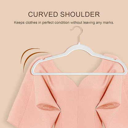 52 Packs Velvet Clothes Hangers, 17.3 Inches Non-Slip Skirt Hangers with Shoulder Notches, Space Saving Clothing Hangers for Adults, White with Gold Hook