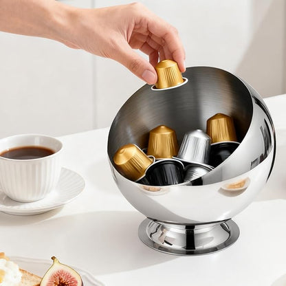 Coffee Pod Holder - Large Capacity Metal K Cup serve for Nespresso Pod Storage Container with Silver Finish, Multi-Use Creamer & Candy Bowl for Countertop, Coffee Bar Accessories(Silver)