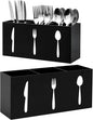 Plastic Utensil Holder, Knife Fork and Spoon Holder Silverware Caddy, Acrylic Kitchen Cutlery Storage Box, Flatware Organizer for Countertop, Indoor Outdoor Party Tableware Holder (Black)
