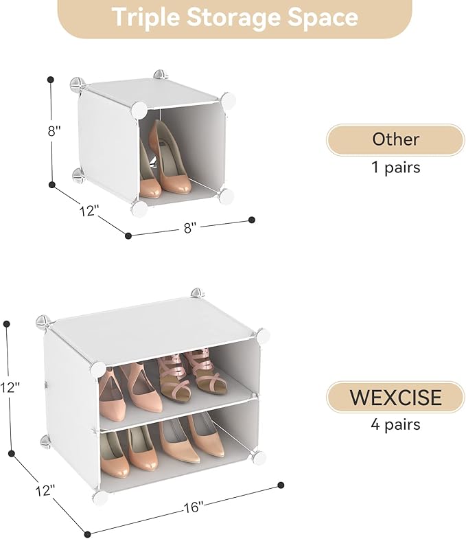 Portable Shoe Rack Organizer with Door, 48 Pairs Shoe Storage Cabinet Easy Assembly, Plastic Adjustable Shoes Organizer Stackable Detachable Free Standing Shoes Rack White