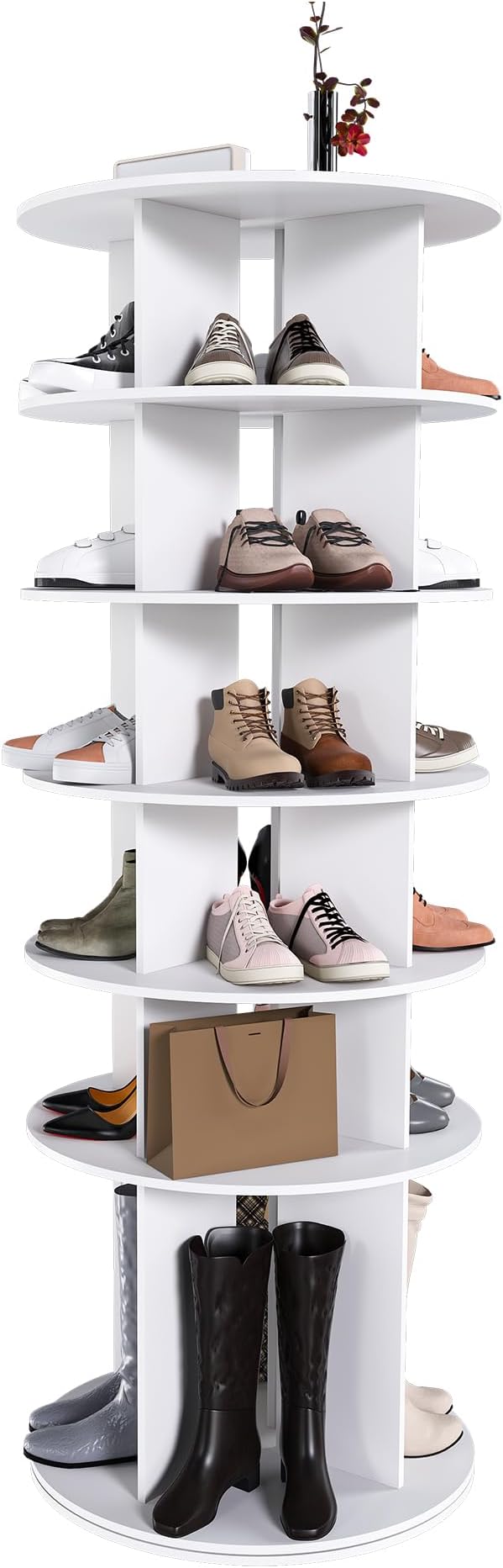 Runboll 6-Tier Rotating Shoe Rack Tower Spinning Shoe Display Lazy Susan Storage Tower, Free Standing 360 Revolving Shoe Organizer for Living Room Entryway Doorway