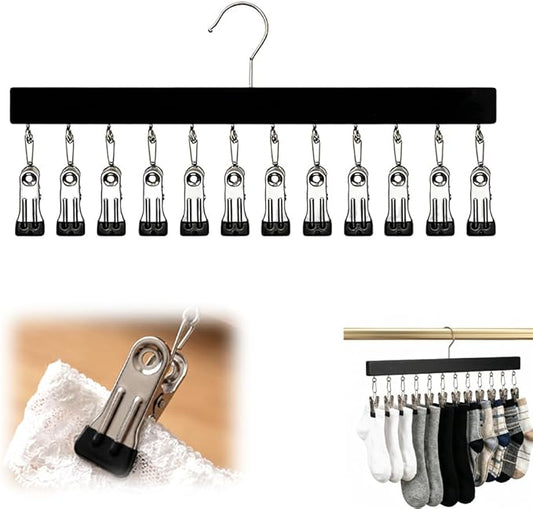 Kruggo Closet Organizer with 10 Clips, 2026 Upgraded 360° Swivel Multi-Hook Wardrobe Organizer, Space Saving Hanging Legging Hangers for Closet (1, Black-12 clicks)