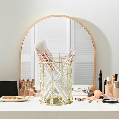 Tissting Gold Cutlery Basket Organizer 3.3×4.3in/8.4×10.9cm, Hollow Metal Utensil Holder for Spoon Fork Chopsticks, Kitchen Tableware Storage Caddy, Countertop Accessory