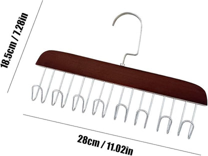 4 Wooden Belt Holder - Multifunctional Wooden Belt Hanger with 8 Metal Hooks - Wood Tie Scarf Rack Holder Hangers Organizer | for Hanging Belts,Tie,Scarves,neckties