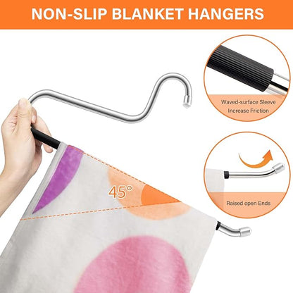 6 Pack Blanket Hanger,Non Slip Hangers Space Saving Stainless Steel Heavy Duty Hangers,Upgraded Closet Organizers and Storage Pants Hanger for Table Cloths,Comforters,Bath Towels,Rugs Sleeping Bags