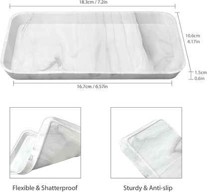 Countertop Vanity Tray, Bathroom Silicone Shatterproof Tray, Soap and Sponge Holder for Kitchen Sink Toilet Tank Tray, Bathroom Trays for Counter, Perfume Candle Key Valet - Marble