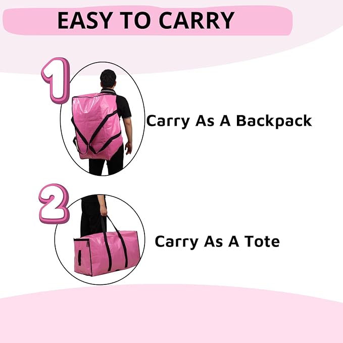 6-Pack Extra Large Moving Bags with Backpack Straps & Side Handles, 50 lbs Heavy Duty Storage Totes, Water-Resistant Clothes Packing Boxes Alternative (Pink)