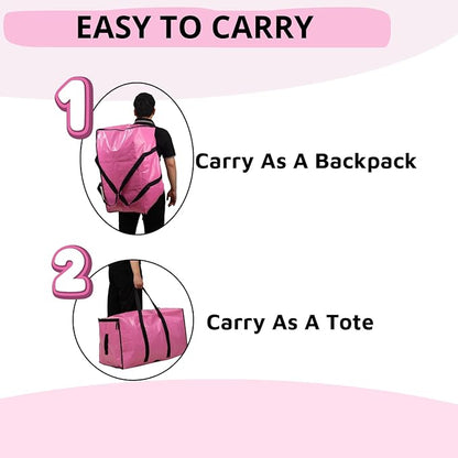 6-Pack Extra Large Moving Bags with Backpack Straps & Side Handles, 50 lbs Heavy Duty Storage Totes, Water-Resistant Clothes Packing Boxes Alternative (Pink)