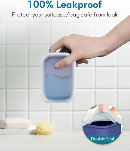Quatish Compact Leakproof Travel Soap Case, Silicone Soap Box with Draining Layer, Enhanced Soap Container, Suitable for Camping, Gym, Bathroom, Outdoor Essentials, Blue