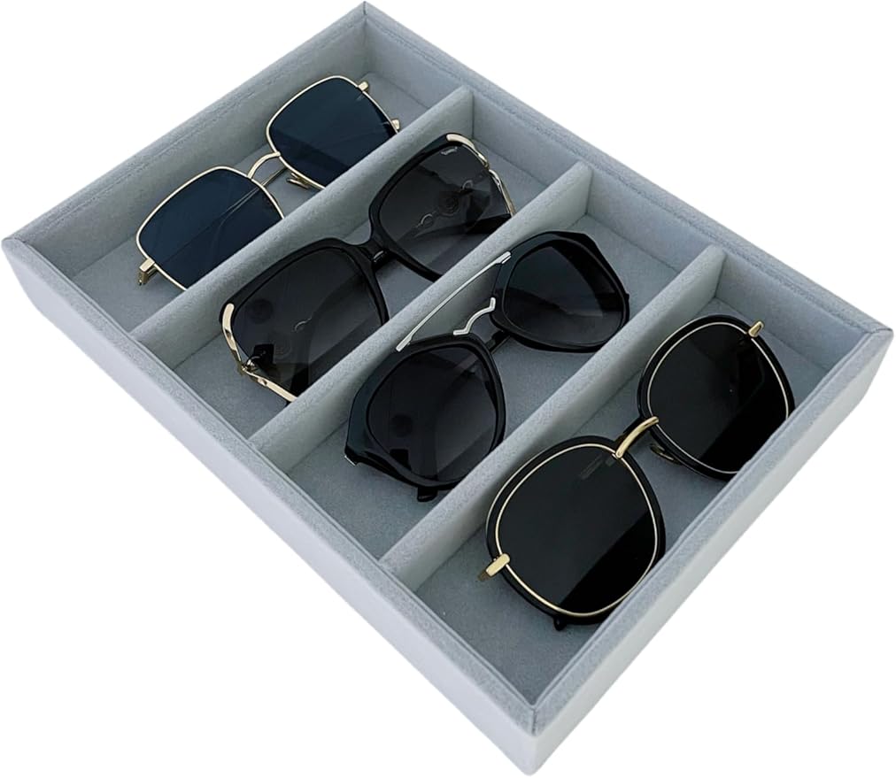 Sunglasses Eyewear Watch Tray Gray Velvet Stackable Organizer Premium Quality Jewelry Storage Multi Function Hallway Orgnization Drawer Divider