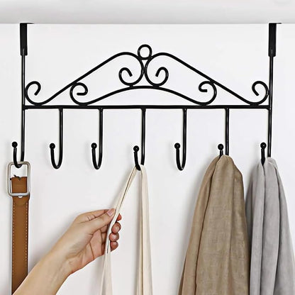 Over the Door Hooks for Hanging, Door Hanger Organizer, Over Door Towel Rack Hanger Coat Rack Hooks for Clothing, Anti-Rust Overdoor Organizer Rack with 7 Hooks for Bathroom Bedroom Hat Purse Robe