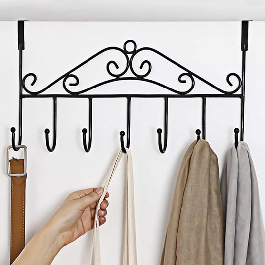 Over the Door Hooks for Hanging, Door Hanger Organizer, Over Door Towel Rack Hanger Coat Rack Hooks for Clothing, Anti-Rust Overdoor Organizer Rack with 7 Hooks for Bathroom Bedroom Hat Purse Robe