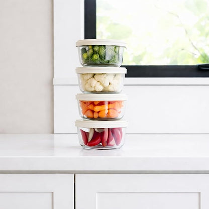 8-Piece Glass Food Storage Containers Set (4 Containers + 4 BPA-Free Lids) | 1-Cup, Leakproof | Microwave, Freezer, Oven & Dishwasher Safe | Ideal for Meal Prep & Pantry Organization, Beige