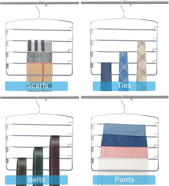 FeeraHozer Pants Hangers Space Saving 3 Pack No Slip 5 Layers Multi Functional Pants Rack Stainless Steel Swing Arm Space Saver Hanger for Trousers Jeans Towels Scarf （Grey）