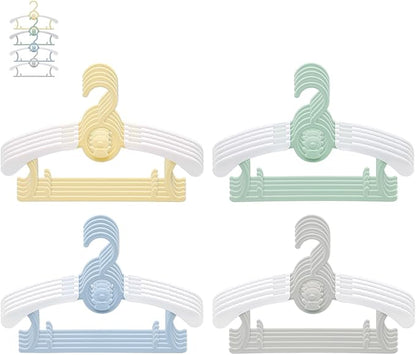JSF Adjustable Baby Hangers, 20pcs Toddler Kids Child Nursery Closet Hangers - Non-Slip, Extendable, Ideal for Newborn Clothes (Colourful Bear Design)