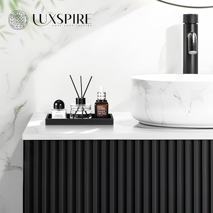 Luxspire Bathroom Vanity Tray - 2 Pack (7.9" x 4") Silicone Soap Dish for Kitchen Countertop, Bathroom Counter Tray for Soap Dispenser Perfume Jewelry Accessories, Matte Black