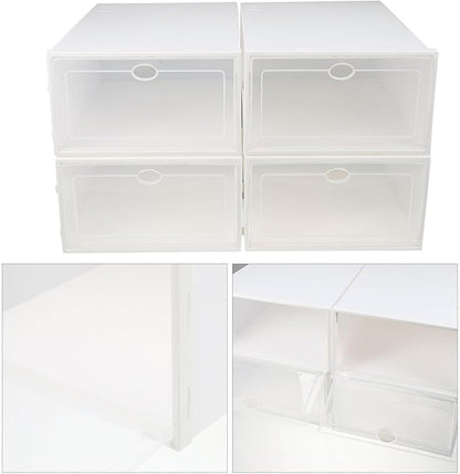 LABRIMP Thickened Plastic Shoe Boxes with White Frame 4pcs Waterproof Dustproof Home Shoe Storage Organizers