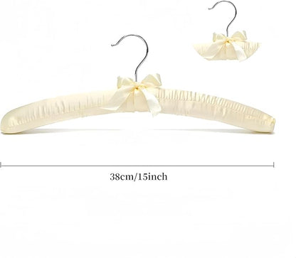 5 Pack Satin Padded Hangers for Women Clothing, Anti Slip Sponge Fabric Clothing Hangers Coat Racks for Sweater, Coat, Suit, Dress (Beige)