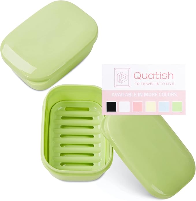 Quatish 2 Pack Travel Soap Container, Portable Soap Holder with Lid, Travel Bar Soap Holder, Soap Case for Camping Gym Travel, Soap Box for Bathroom,Green