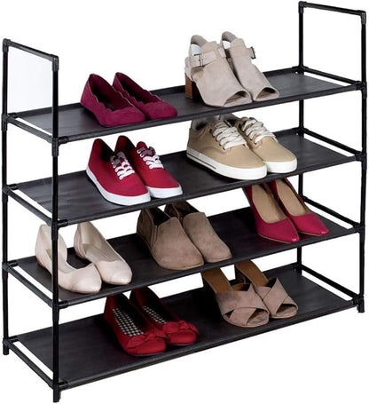 J&V TEXTILES Stackable Shoe Storage and Organizer Racks 4-Tier 6-Tier Over The Door or Stackable (Black 4-Tier)