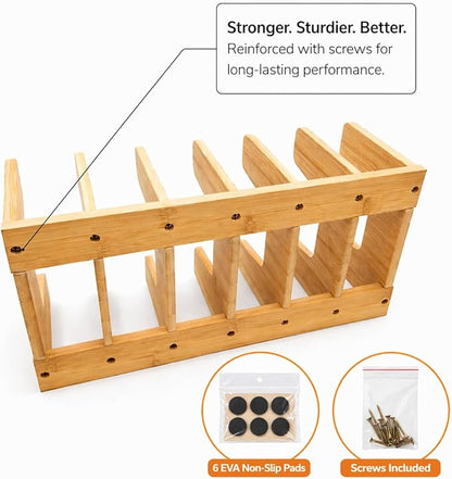 Piporea Natural Bamboo kitchen cabinet organizer – Multiuse lid organizers inside cabinet for cookware, bakeware & cutting boards – Durable pot and pan organizer for under cabinet