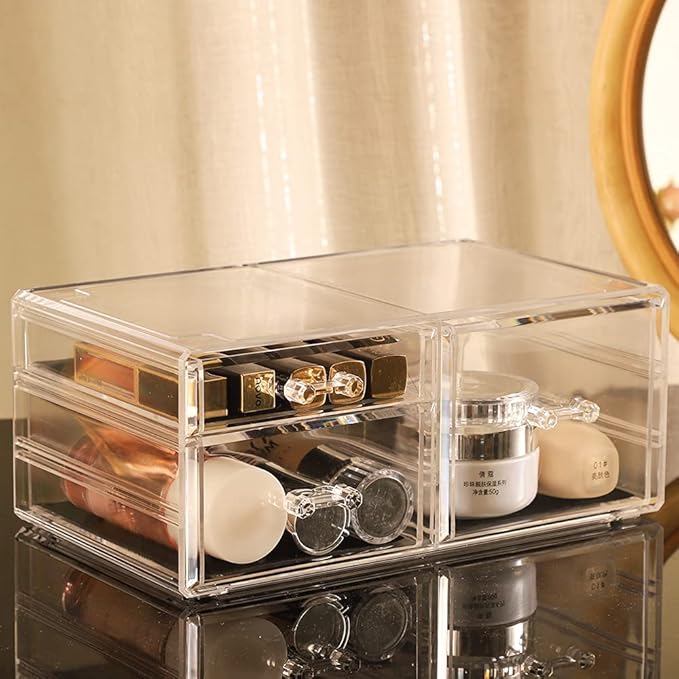 Cq acrylic Stackable Make Up Organizing With 3 Drawers,Clear Drawer Organizer for Vanity Counter, Plastic Makeup Storage Organizer for Bathroom,Medicine,Craft,Accessory,Beauty Supplies,Pack of 1