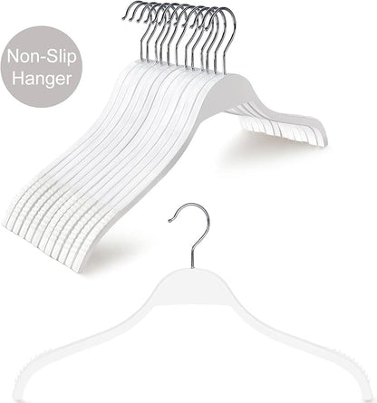 TOPIA HANGER Slim Wooden Hangers with Extra Soft Non-Slip Rubber Grips, 10-Pack High-Grade Fashion Hanger No Shoulder Bump for Sweater, Camisole, Jacket, Dress, Coat -CT15W
