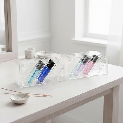 4-Tier Acrylic Rollerball Perfume Organizer, 2Pack 45° Slanted Perfume Holder, Transparent ScentBird & Travel Size Perfume Sample Storage Case(2pack)