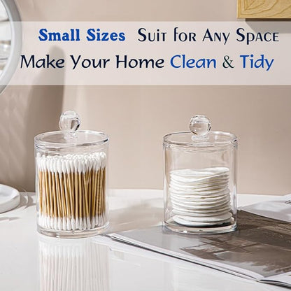 Swab Holder Canisters with Lid, Bathroom Qtip Dispenser Apothecary Jars, Clear Plastic Cotton Ball Pad Container for Cotton Swabs, Q-Tips, Make Up Pads, Cosmetics