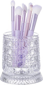 DASITON Makeup Brush Holder Organizer, Crystal Cosmetic Brushes Storage Holder Glass Makeup Organizer, 360° Rotating Make Up Brush Cup for Vanity, Dresser, Bathroom, Pen Pencil Holder for Desk (Clear)