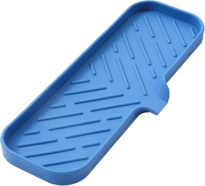 MicoYang Silicone Bathroom Soap Dishes with Drain Spout-Bathroom and Kitchen Sink Organizer,Sponge Holder,Dish Soap Tray,Perfect for Dispenser,Scrubber,Bottle,Cup on Sink or Counter-Lichen Blue 12"×4"