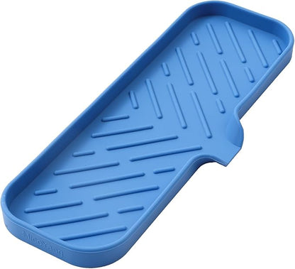 MicoYang Silicone Bathroom Soap Dishes with Drain Spout-Bathroom and Kitchen Sink Organizer,Sponge Holder,Dish Soap Tray,Perfect for Dispenser,Scrubber,Bottle,Cup on Sink or Counter-Lichen Blue 12"×4"
