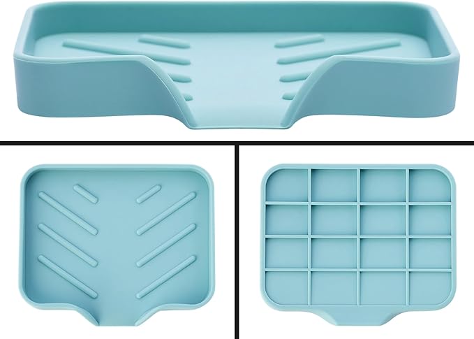 Light Green Silicone Soap Dish Tray, Self-Draining Soap Holder for Bar Soap, Silicone Soap Tray with Drainage, Soap Dishes for Kitchen Counter