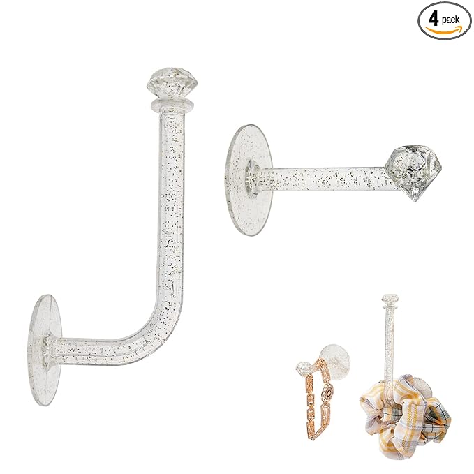 4 PACK Adhesive Scrunchie Holder DIY Hair Accessories Organizer Wall Hooks Waterproof Scrunchy Storage Clear Glitter Stick Scrunchies Holder Headband Hairband Hair Ties Holder