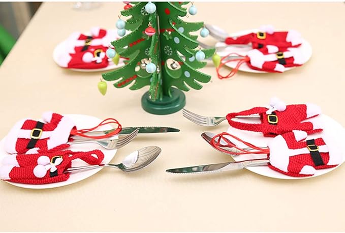 Kaxich 8pcs Christmas Cutlery Holders Suit Silverware Pockets Knifes Forks Tableware Decor Bag Storage Covers Christmas Xmas Party Decorations