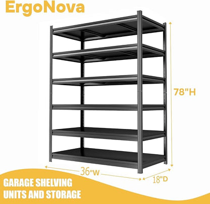 Garage Shelving Unit, 6-Tier Adjustable Garage Storage Shelves, 2500 Lbs Heavy Duty Shelving, Industrial Metal Shelves