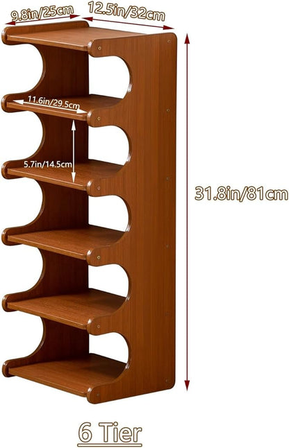 Vertical Narrow Shoe Rack, Corner Shoe Rack for Entryway, 6 Tier Wooden Free Standing Multi Layer Shoe Storage Rack for Entryway, Corridors, Bedrooms Living Room Corner And Small Spaces(6 Tier)