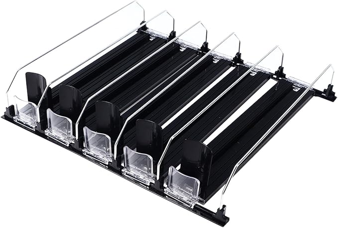 Refrigerator Drinks Organizer Spring Loaded Adjustable Push Rod Slide Rail Beverage Can Dispenser for Beer Drinks 38cm (Black)