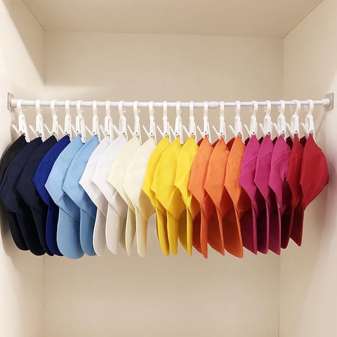 Hat Racks Organizer For Baseball Caps Hat Hangers For Closet With 12 Clips And 8 Hooks Hat Holder Hat Storage With Spring Telescopic Rod (11.8-18.9inch)